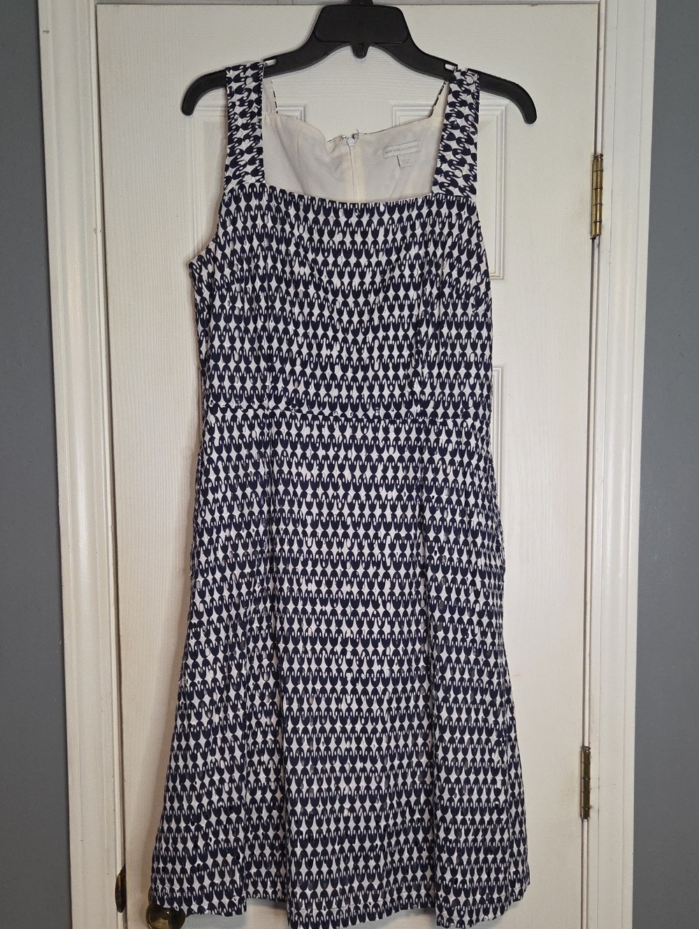 New York & Company Navy and White Geometric A-Line Dress